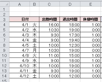 外出時間を加味した勤務時間計算 ぱそらぼ ぱぁと２