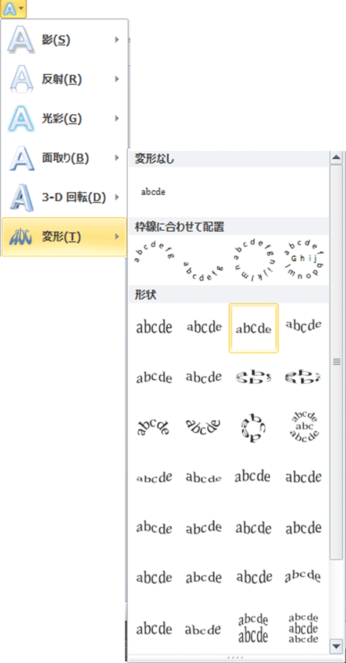 ワードアートの 枠線に合わせて配置 と 形状 の違いは何 ぱそらぼ ぱぁと２